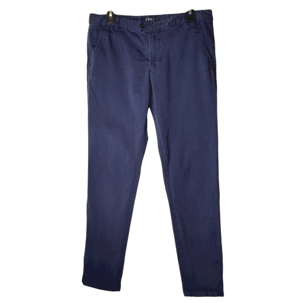 APC Pants Women XL Blue Cotton Straight Leg Casual Trousers Preppy Luxury Career